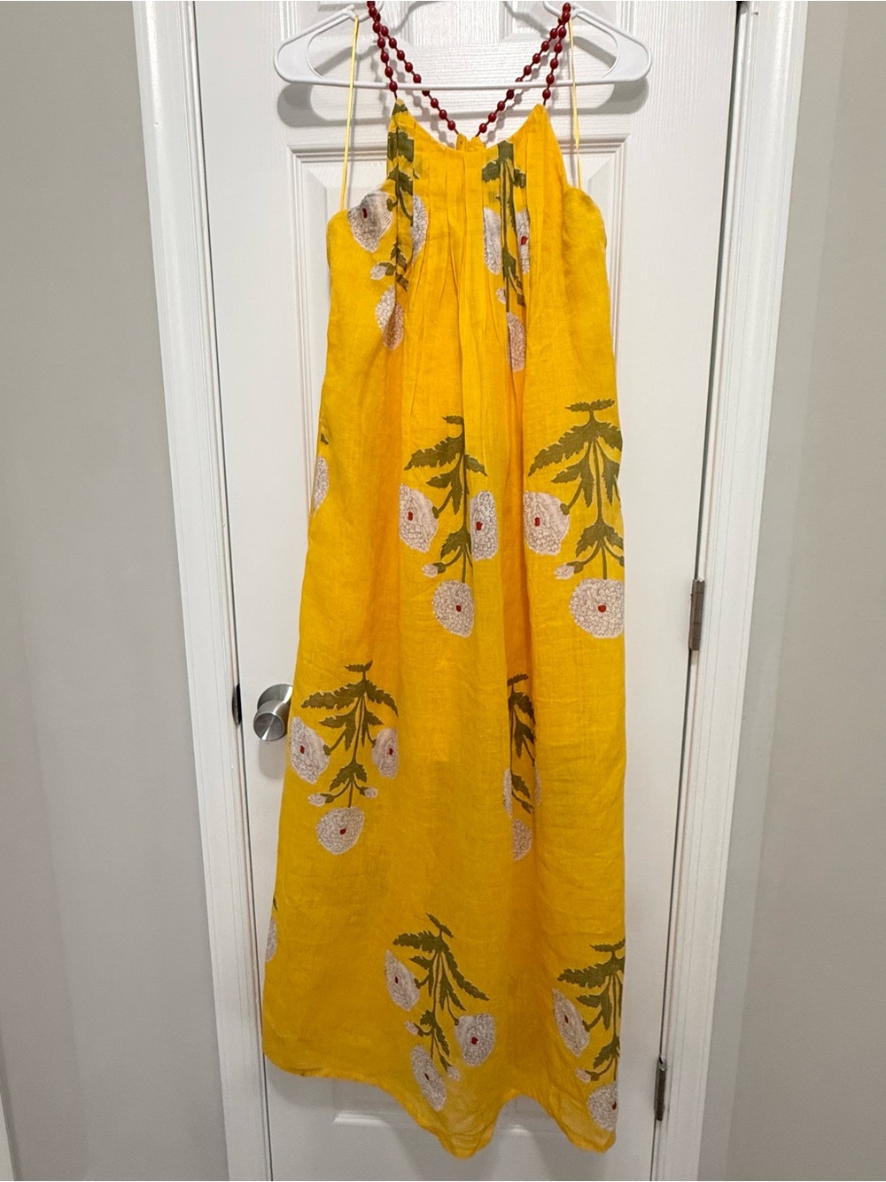 J. Crew Yellow Floral Maxi Dress with Olive Green Accents